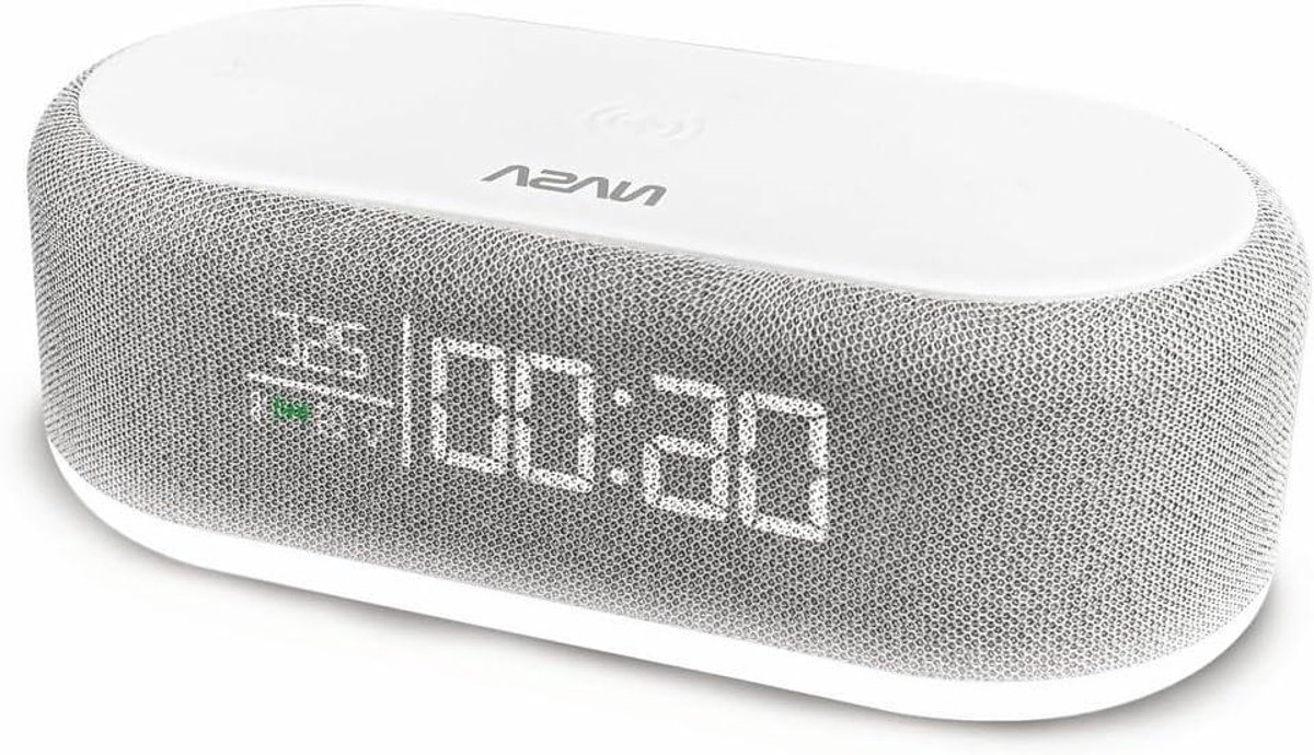 Wekkerradio Bluetooth Luidspreker - Nachtlamp Oplader - Ontspannen Wakker Worden - Draadloos 15W Laden - Dubbel Alarm - Grijs