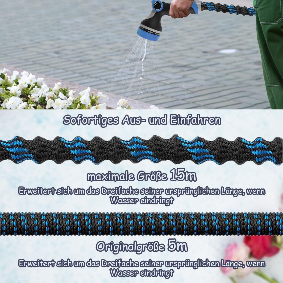 Flexibele Tuinslang - Water Slang - Tuin Bewatering - Zelf oprollend - 15 Meter - Groen – foto 5