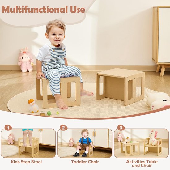 Montessori Kinderstoel - Houten Stoeltje - Zelfstandig Leren - 3-traps Hoogteverstelling - 2 Stuks - Naturel — afbeelding 5