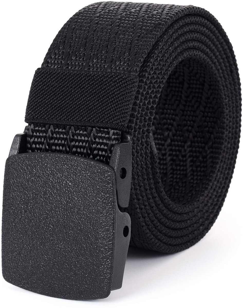 High Life Nylon bandriem, militaire riem voor buitengebruik, TSA veilige gesp van kunststof en metaal, Zwart-bruin, 142CM