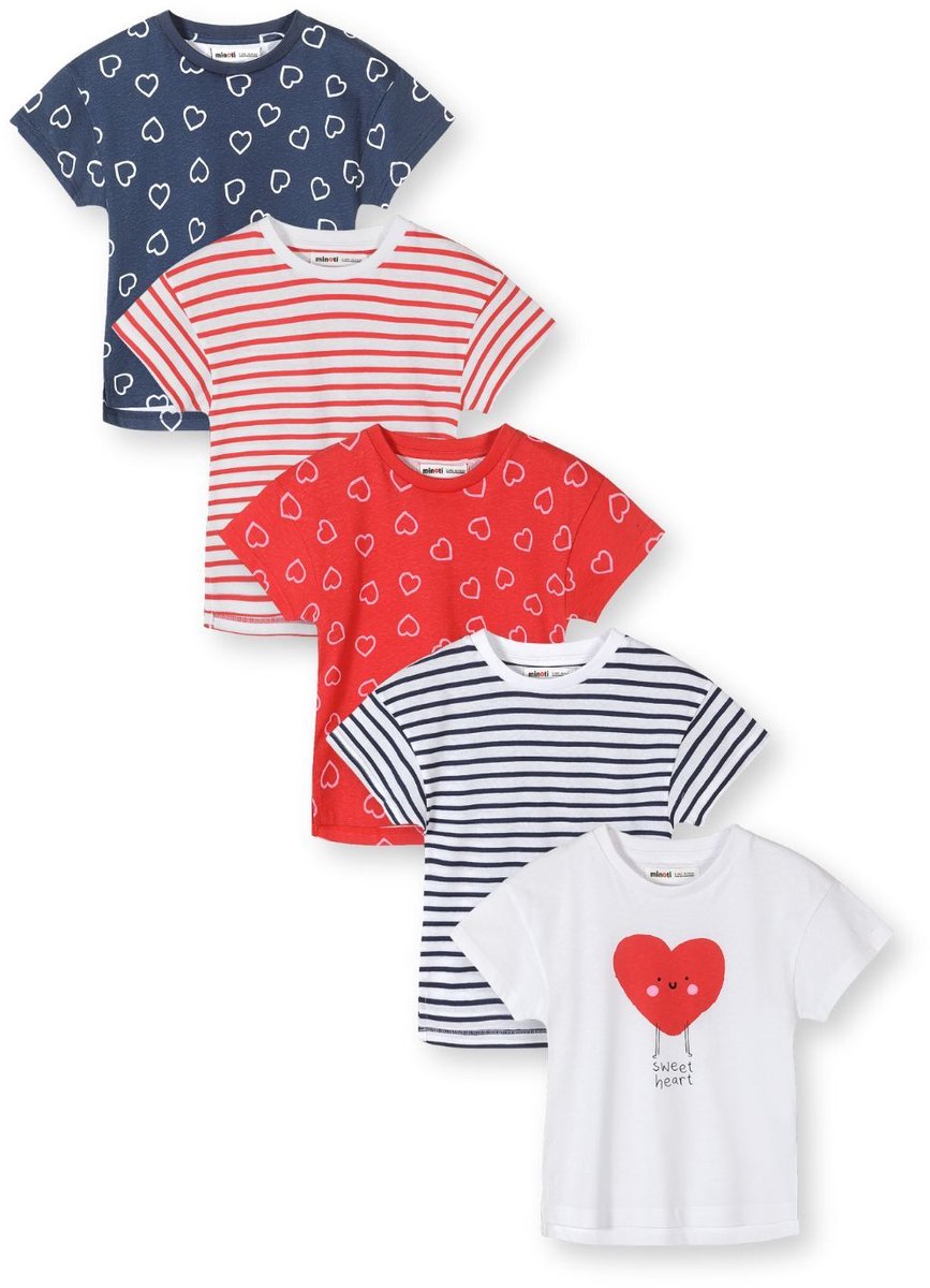 Minoti meisjes t-shirt 5-pack 100% katoen - wit