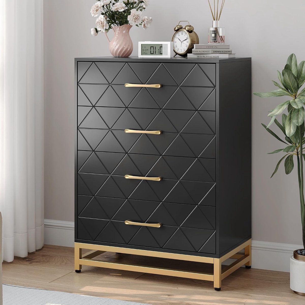 Triumpunpre - Ladekast 4 Lades Houten voor slaapkamer - nachtkastje voor opbergruimte en organisatie - Zwart