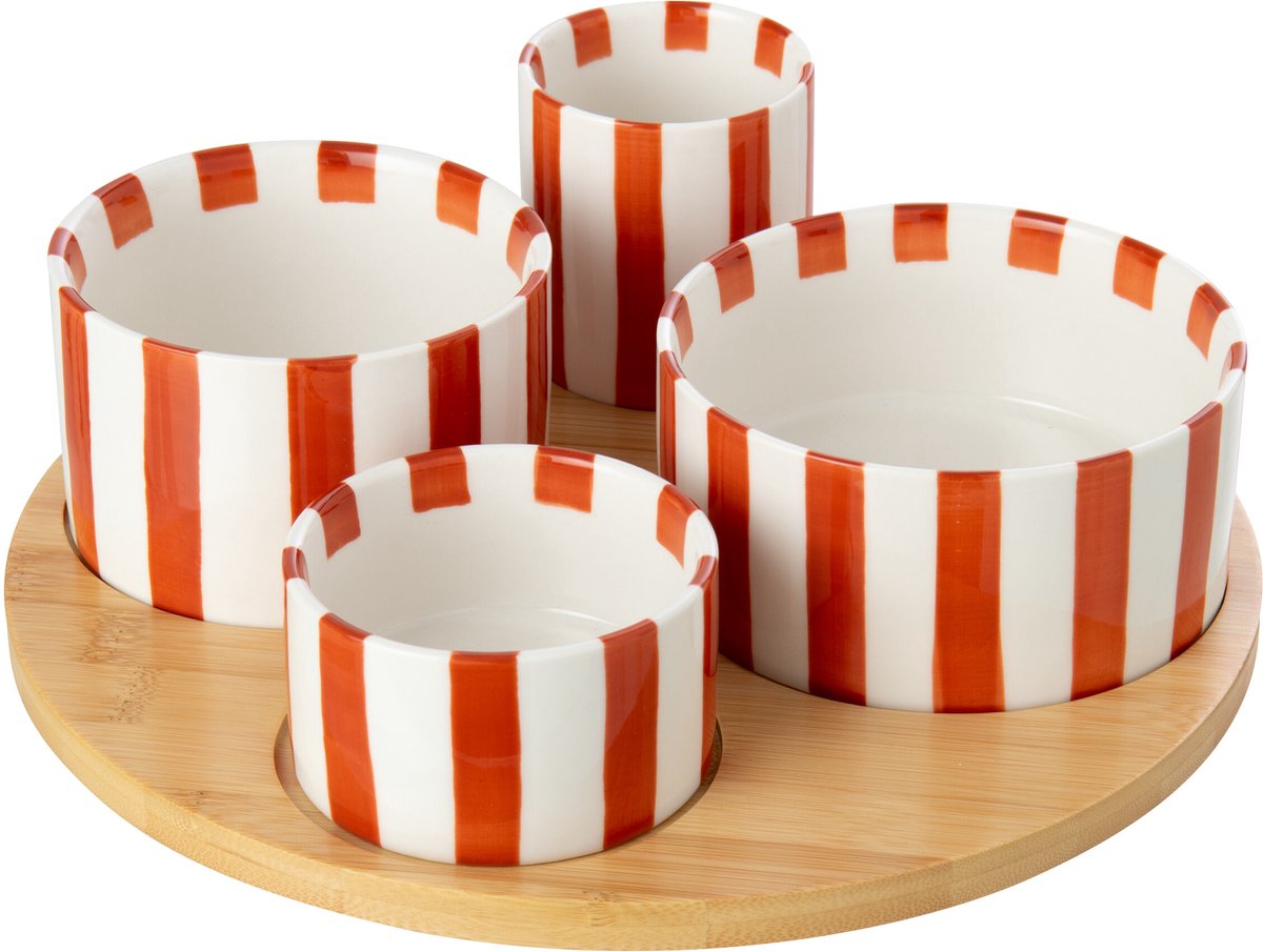 J-Line aperoset Gestreept - steengoed - cognac/wit