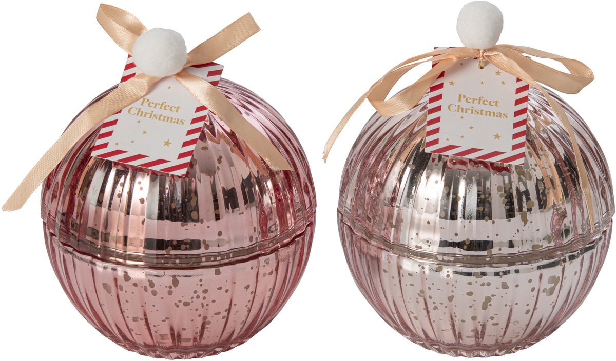 J-Line Kerstbalkaars - glas - lichtroze/oudroze - large - assortiment van 2