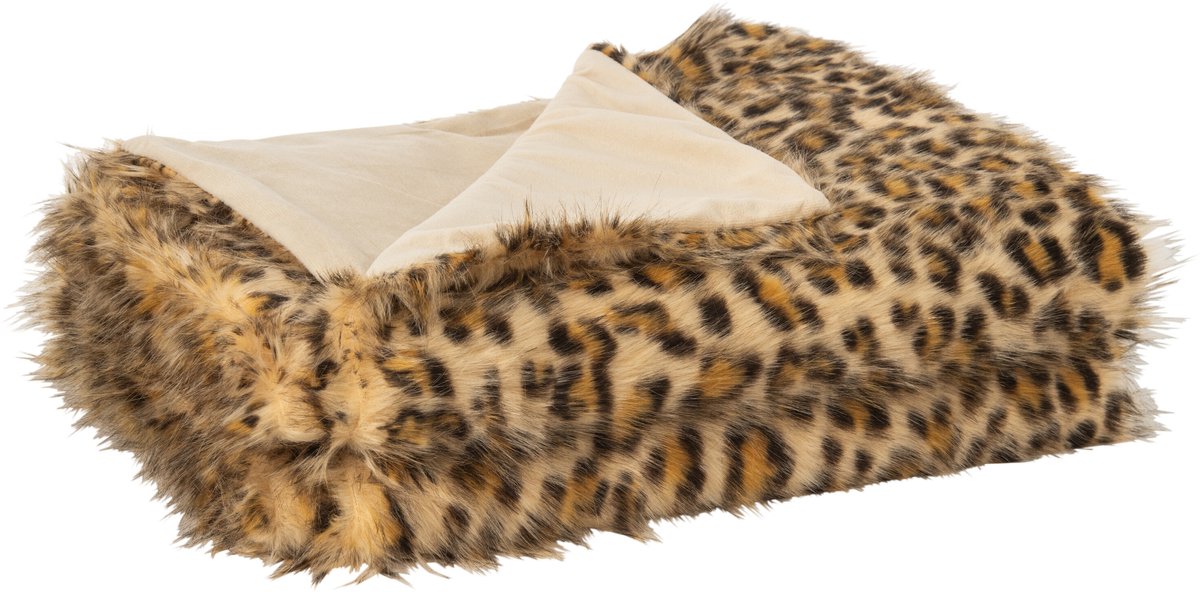 J-Line Deken met luipaardmotief - polyester - roest/beige