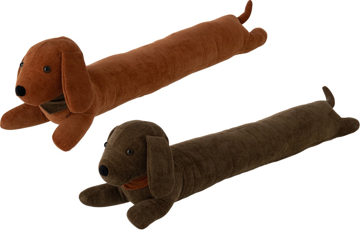 J-Line Tochtrol teckel - polyester - donkerbruin/roest - assortiment van 2