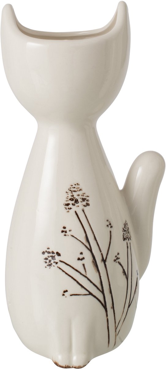 J-Line vaas Kat - porselein - wit/zwart - medium