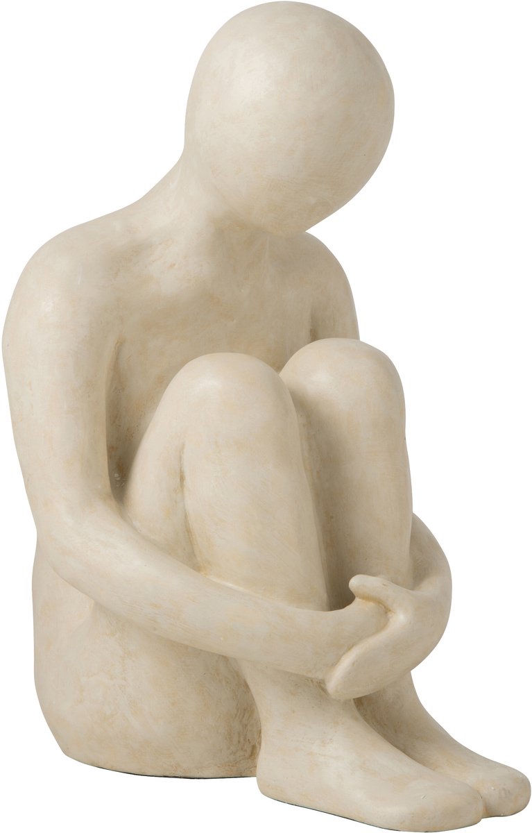 J-Line Abstracte zittende mannenfiguur - polyresin - gebroken wit - small