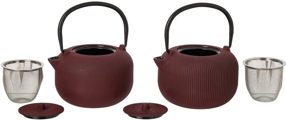 J-Line theepot - gietijzer - donkerrood - 2 stuks