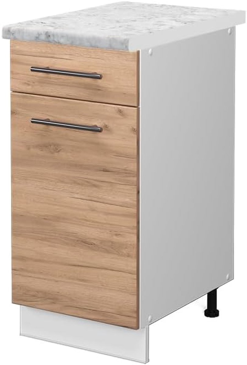 Keukenkast - Onderkast - Keuken Organiseren - Soft-close scharnieren - 40 cm breed - Goudbruin Wit