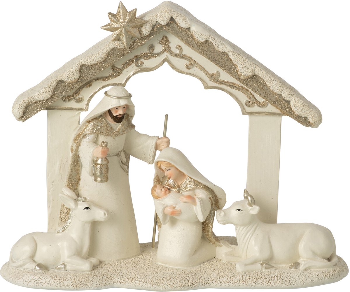 J-Line Kerststal - steen - lichtbeige/goud - small