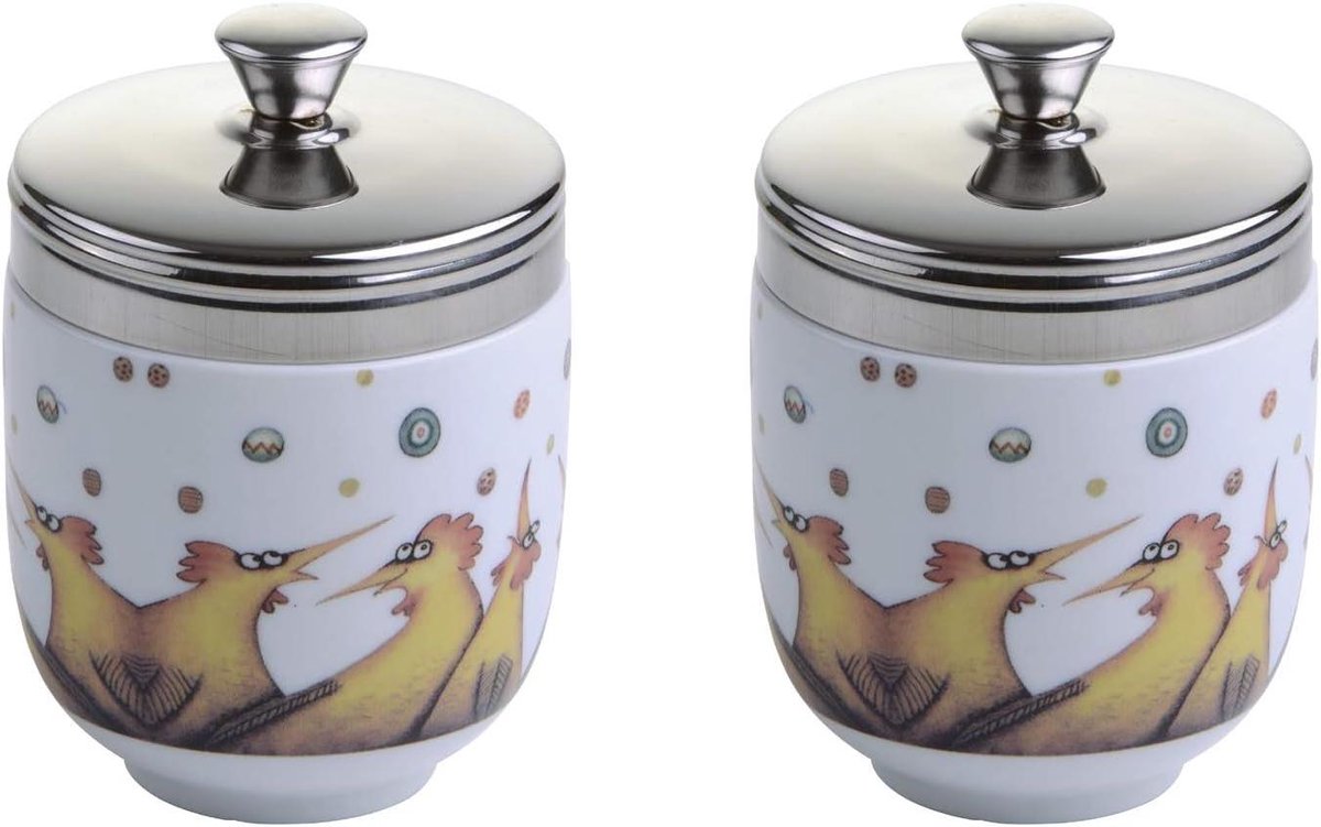 Porseleinen Egg Coddler - Ei Stropers - Ontbijt Maken - Set van 2 - 65 x 105 cm - Multi-Gekleurd