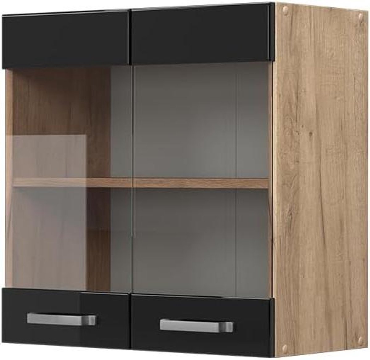 Glazen keukenkast - Hangende servieskast - Keuken opbergen - Hoogglans afwerking - 60 cm breed - Zwart