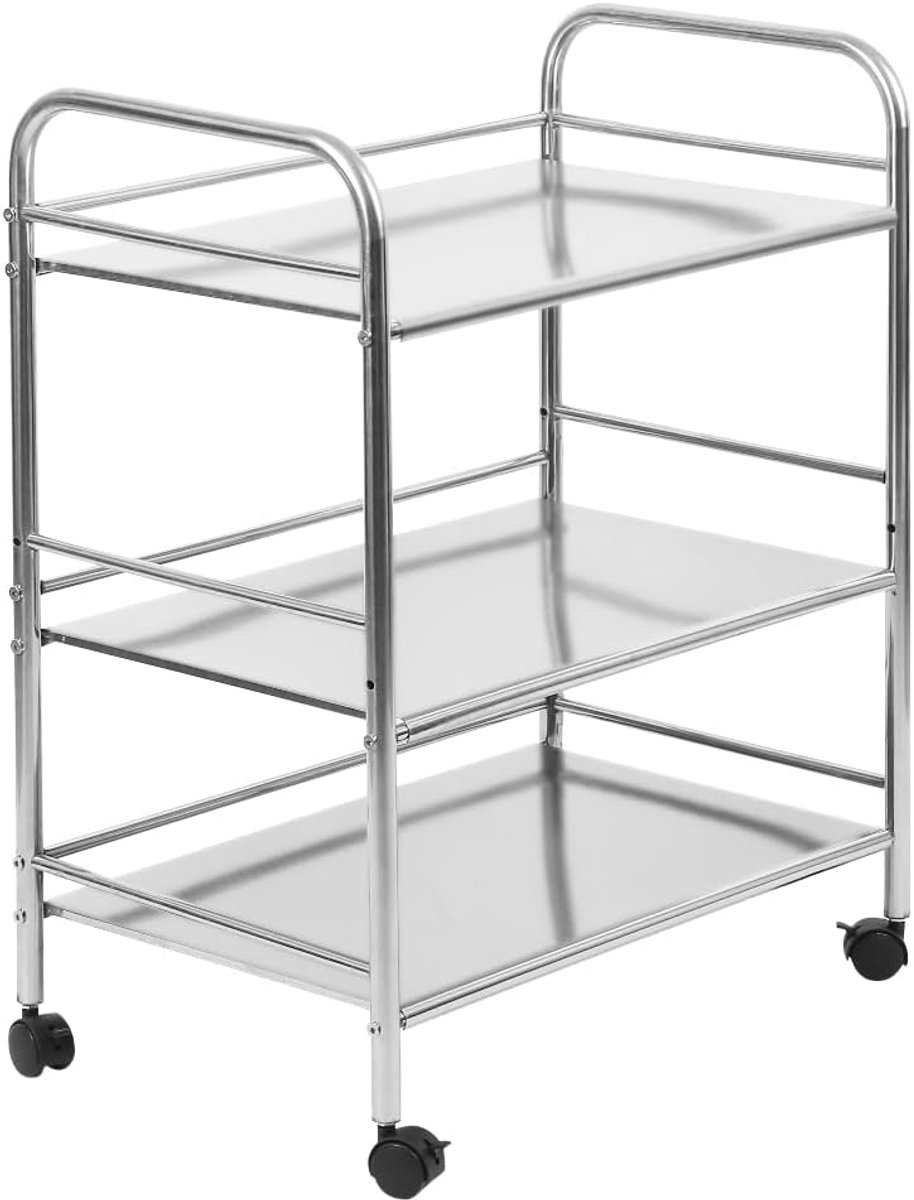 Homewell Opbergwagen, metaal, rolwagen, 3 niveaus, keukentrolley, serveerwagen, voor slaapkamer, badkamer, kantoor, 61 x 36 x 75 cm
