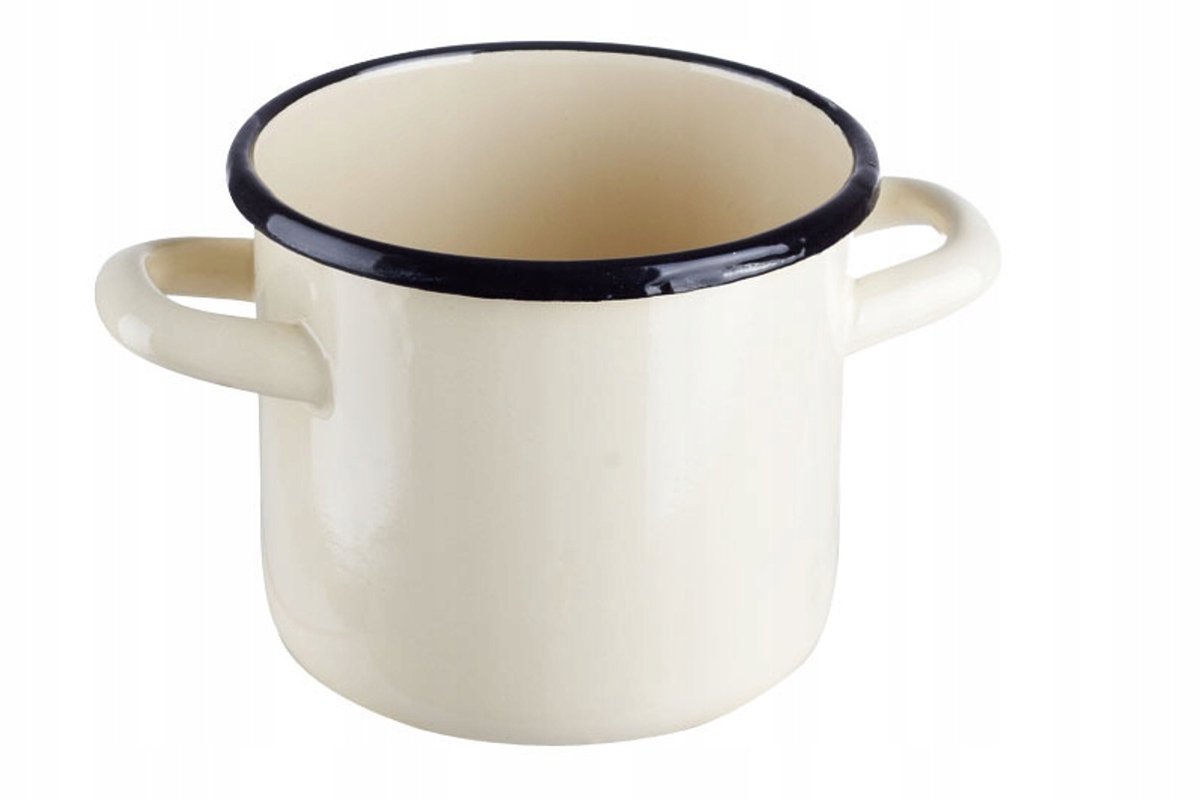 Traditionele Emaille Pan 12cm 1,1L - Romig Beige