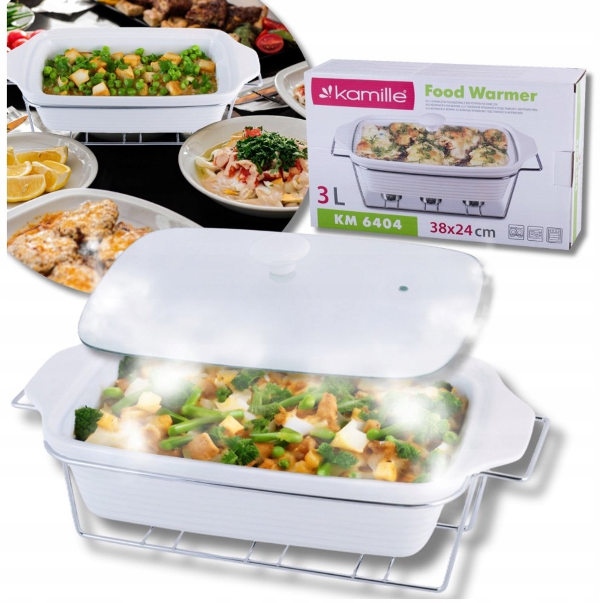 Keramische Braadpan met Warmer 3L - Ideaal voor Serveren
