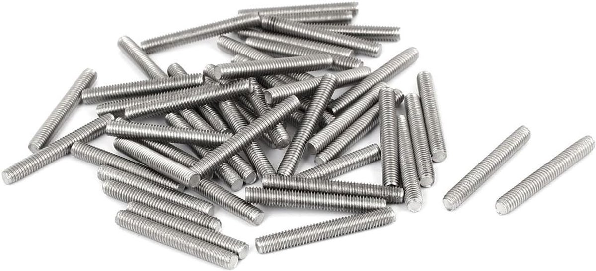 X 30 mm roestvrij staal 304 staaf volledige schroefdraad, 50 stuks zilverkleurig