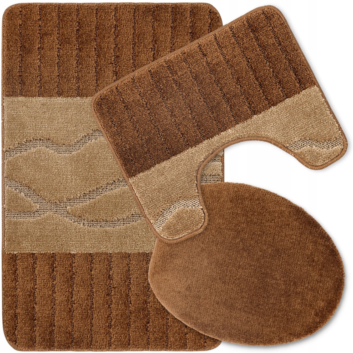 3-delige Badkamermattenset 50x80cm Antislip Beige Bruin 3D
