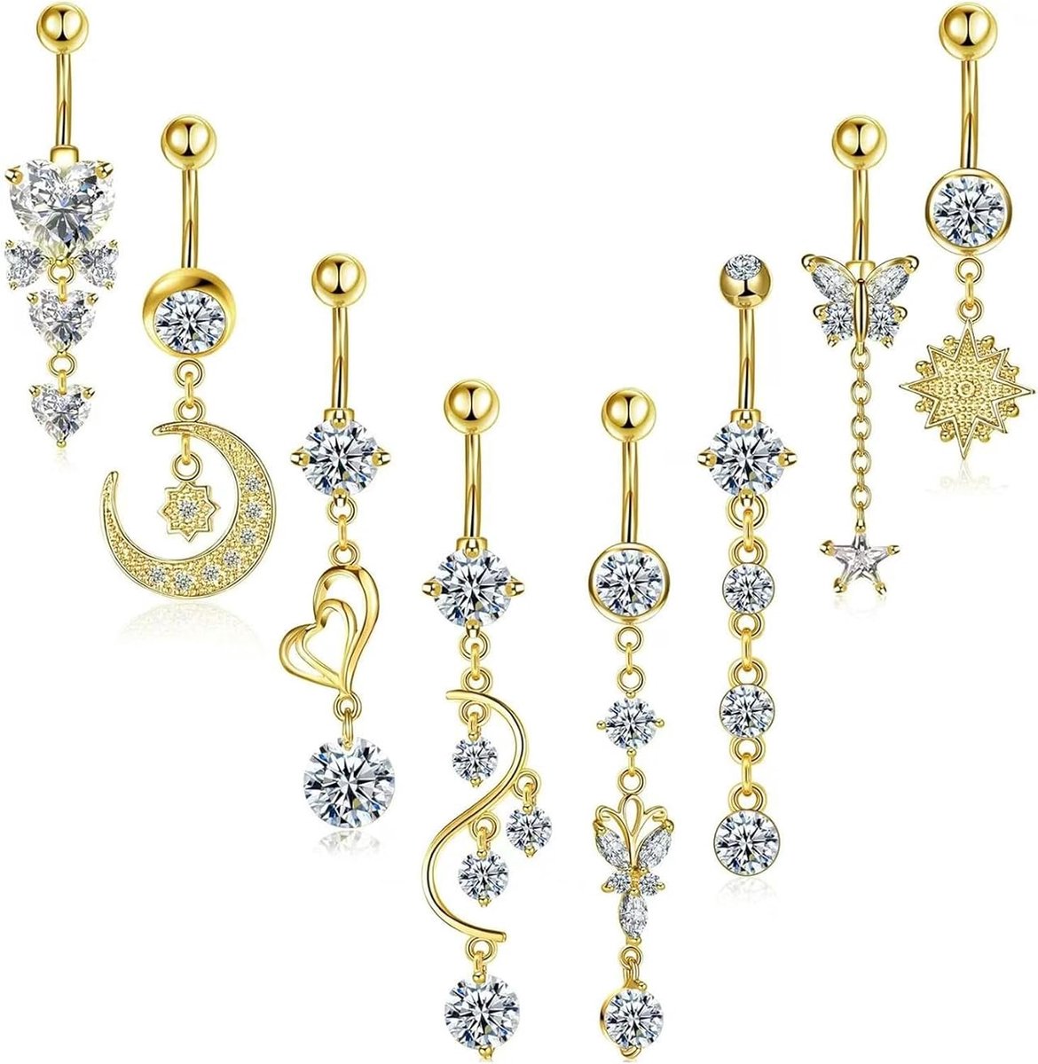8 navelpiercing, navelpiercing, navelpiercing, goudkleurig, navelpiercing, chirurgisch staal, vlinderhart, navelring, buikpiercing sieraden voor dames