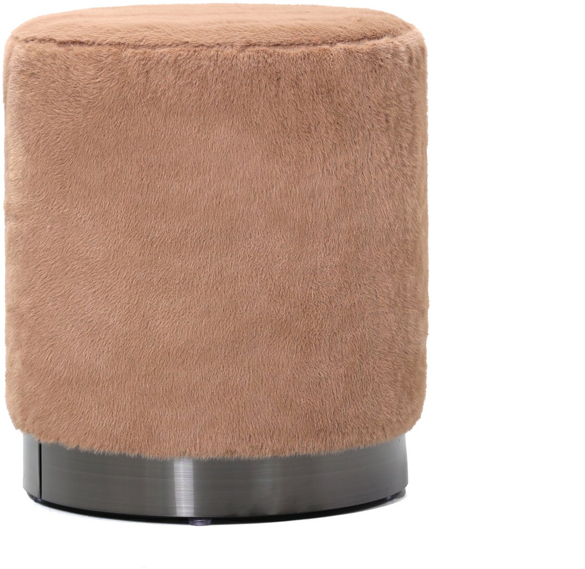 PTMD Cemile Brown Fabric Round Fur Pouf