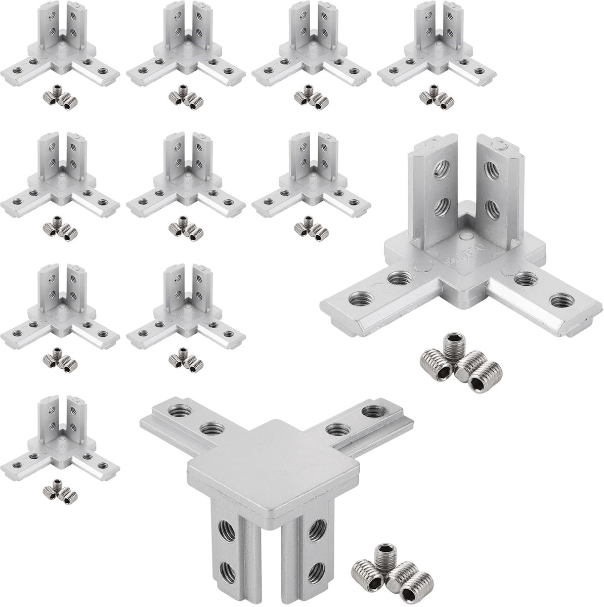 12 stuks 3-weg aluminium profielconnectoren voor aluminium profiel 30 x 30, hoekconnector met schroeven M6 groef 5 mm, aluminium Smidt systeemprofielen bevestigingsmateriaal, 3030 aluminium