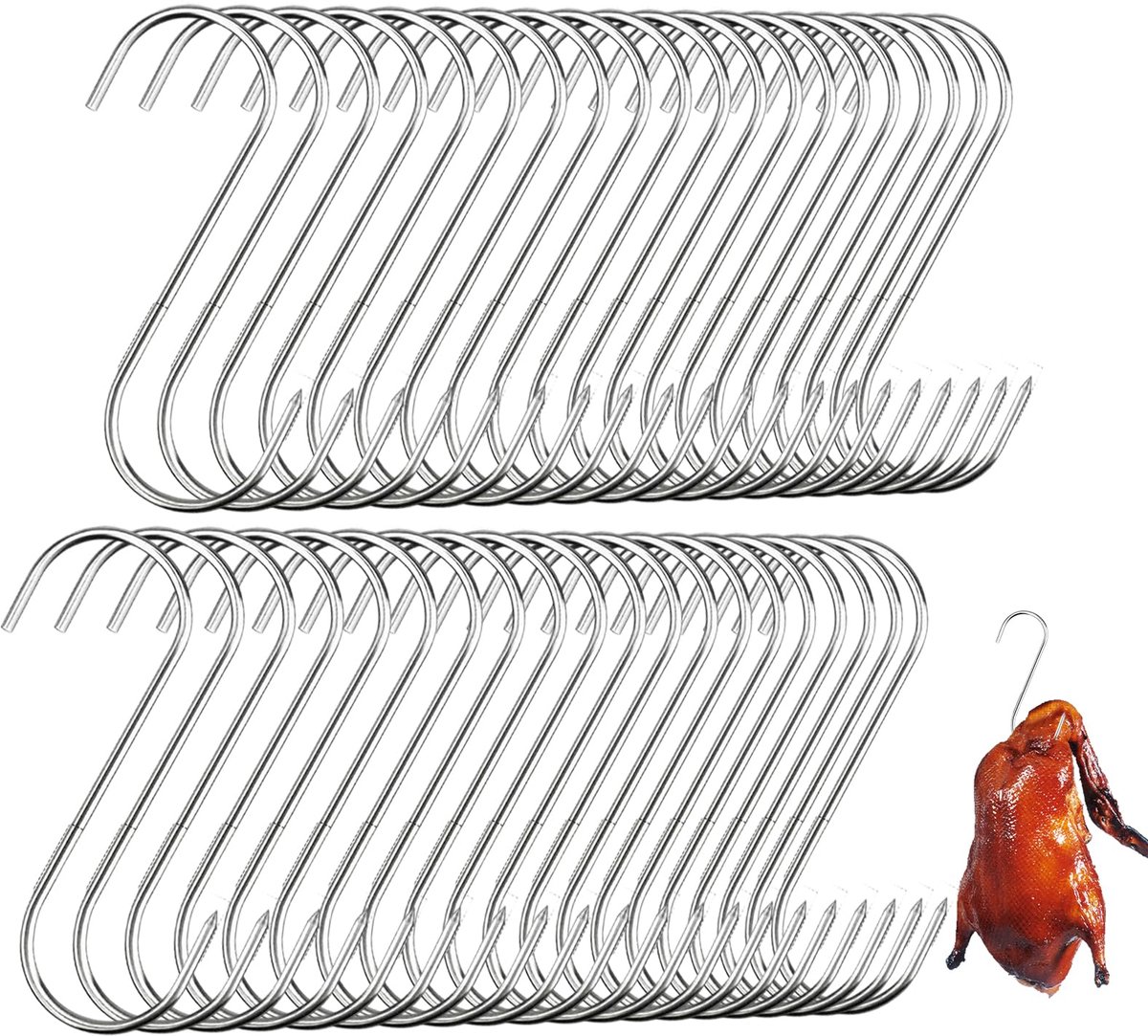 40 stuks vleeshaken van roestvrij staal, 120 mm, rookhaken, S-haken, vleesverwerking, metalen haken voor badkamer, woonkamer, tuin, eetkamer, vlees, roken, vleesverwerking