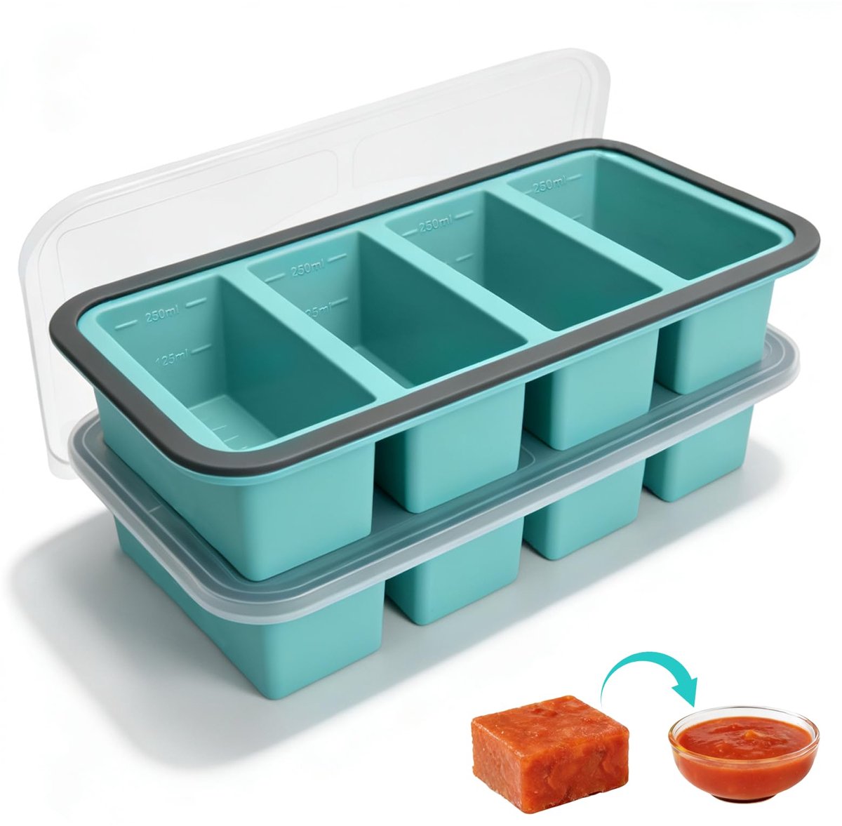 Soepenbak met deksel, Soepen invriezen bak, set van 2 siliconenvormen 250ml met deksels - Extra grote ijsvormen voor soep, bouillon, sauzen