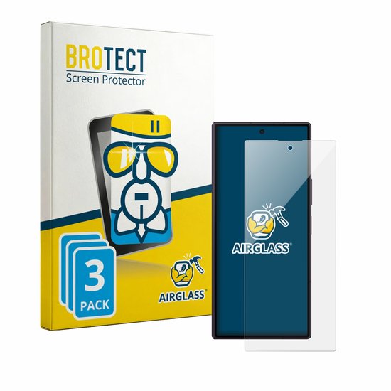 Protection d'écran BROTECT, lot de 3, avec logo Airglass sur un téléphone.