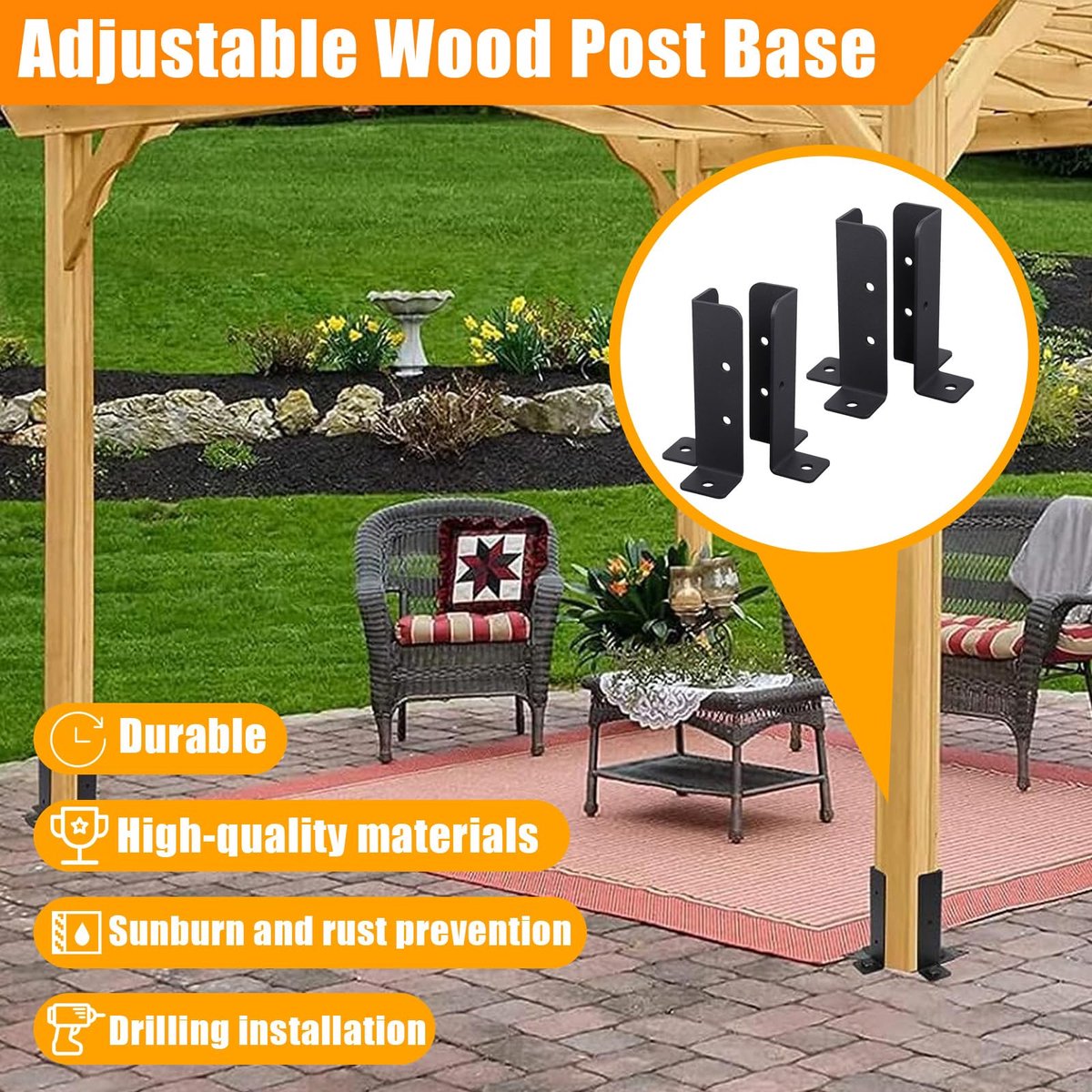 4 stuks verstelbare houten hekpaaldragers, robuuste metalen houder, gepoedercoate hekpaalhouders, versterking houten hekbasis voor 1,5 x 1,5, 2 x 2, 2 x 10,5 cm, 2 x 10,1 cm, 10 x 10 cm palen
