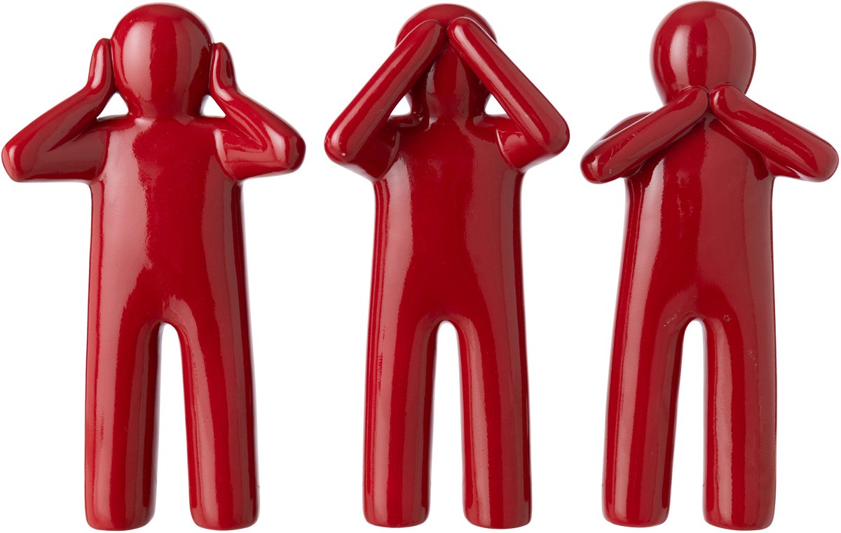 J-Line P’tit Maurice gelakt - polyresin - donkerrood - large - assortiment van 3