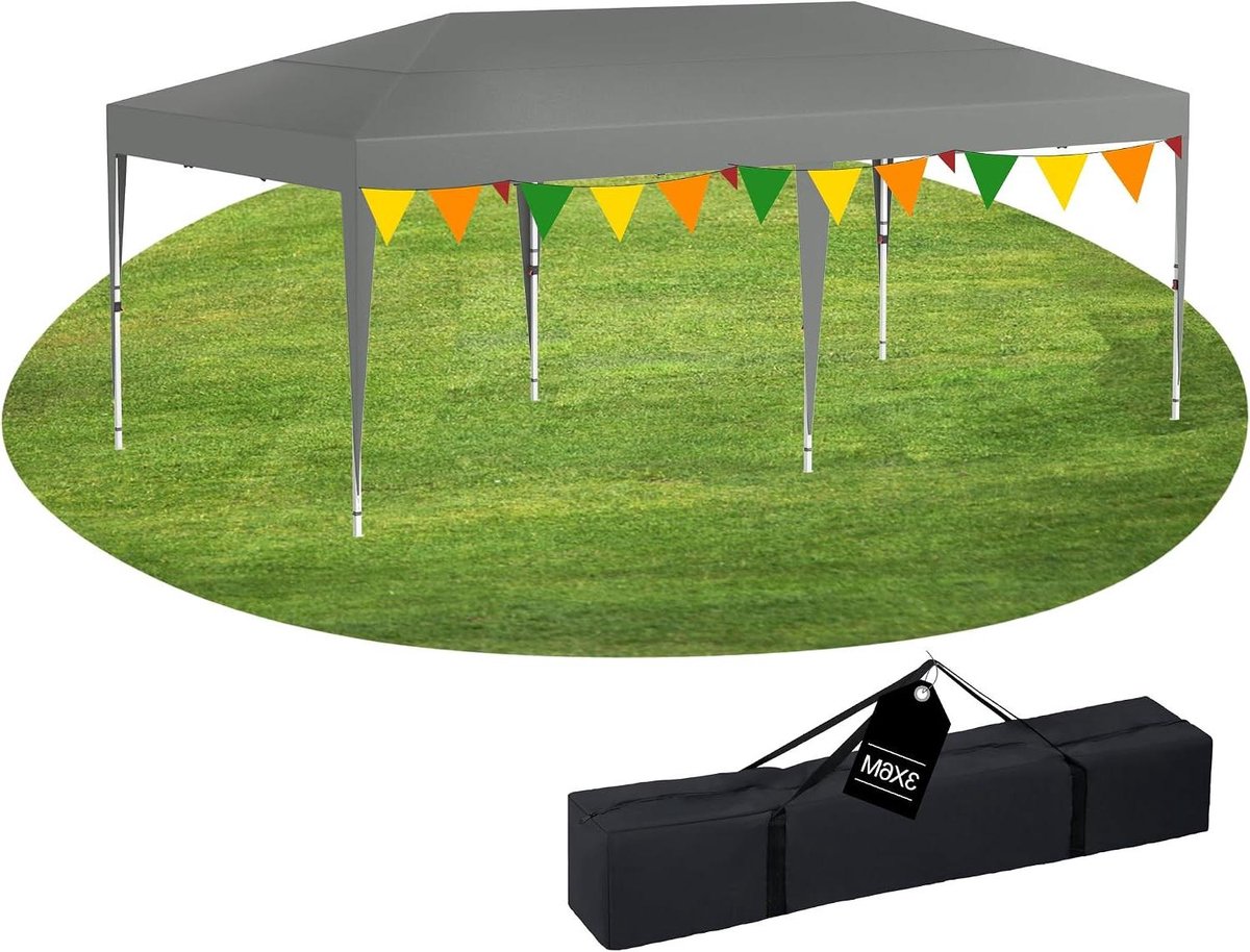 Vouwpaviljoen - Partytent Tuinpaviljoen - Feesten organiseren - In hoogte verstelbaar - 3 x 6 meter - Grijs