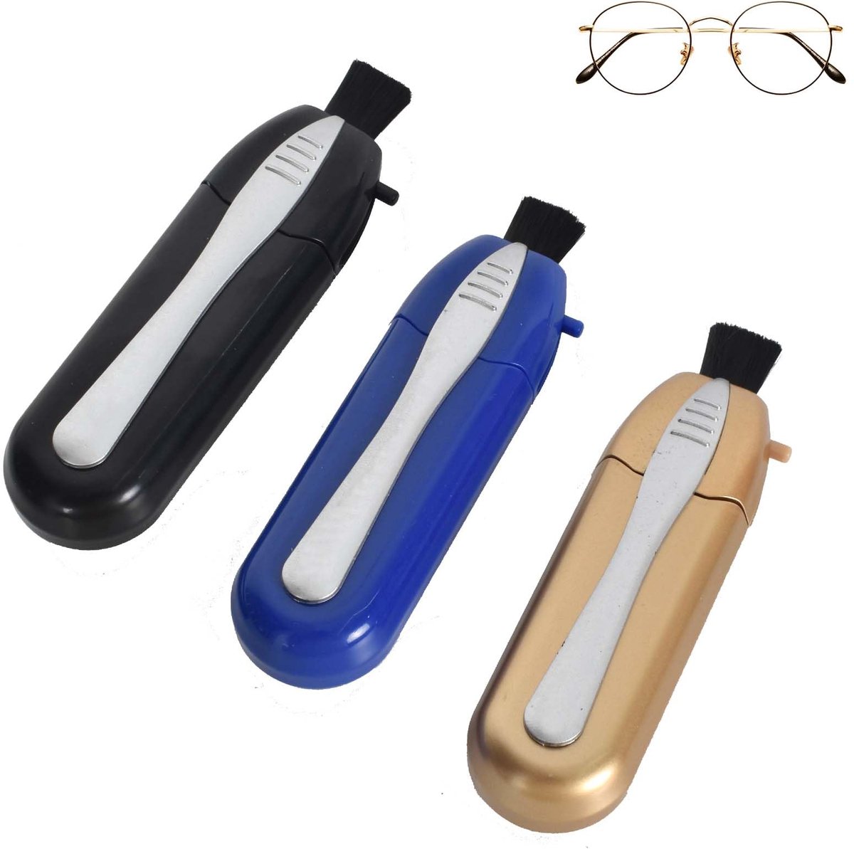 3 stuks brillenborstels, draagbare lensreiniger, mini-glazen, zachte borstel-reinigingsclip, reinigingsborstel van koolstofmicrovezel, voor brillen voor brillen en zonnebrillen