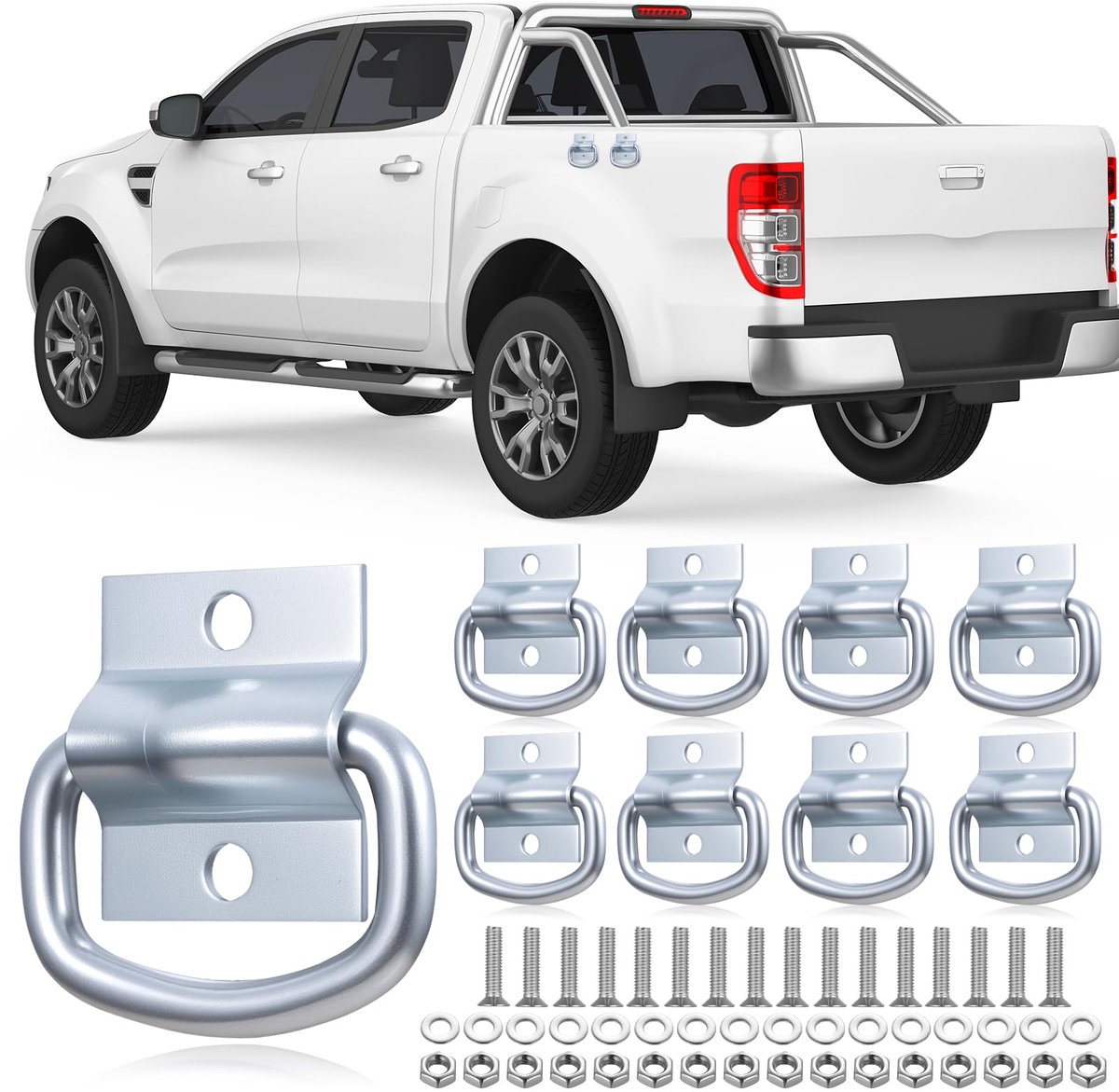 Sjorogen voor aanhangers, 8 stuks, ladingbeveiliging, sjorogen, aanhanger, bevestigingsogen voor boot, vrachtwagen, kajaks, personenauto, aanhangers, zeilogen, met 16 M6 sluitringen, 16 M6 x 25 mm