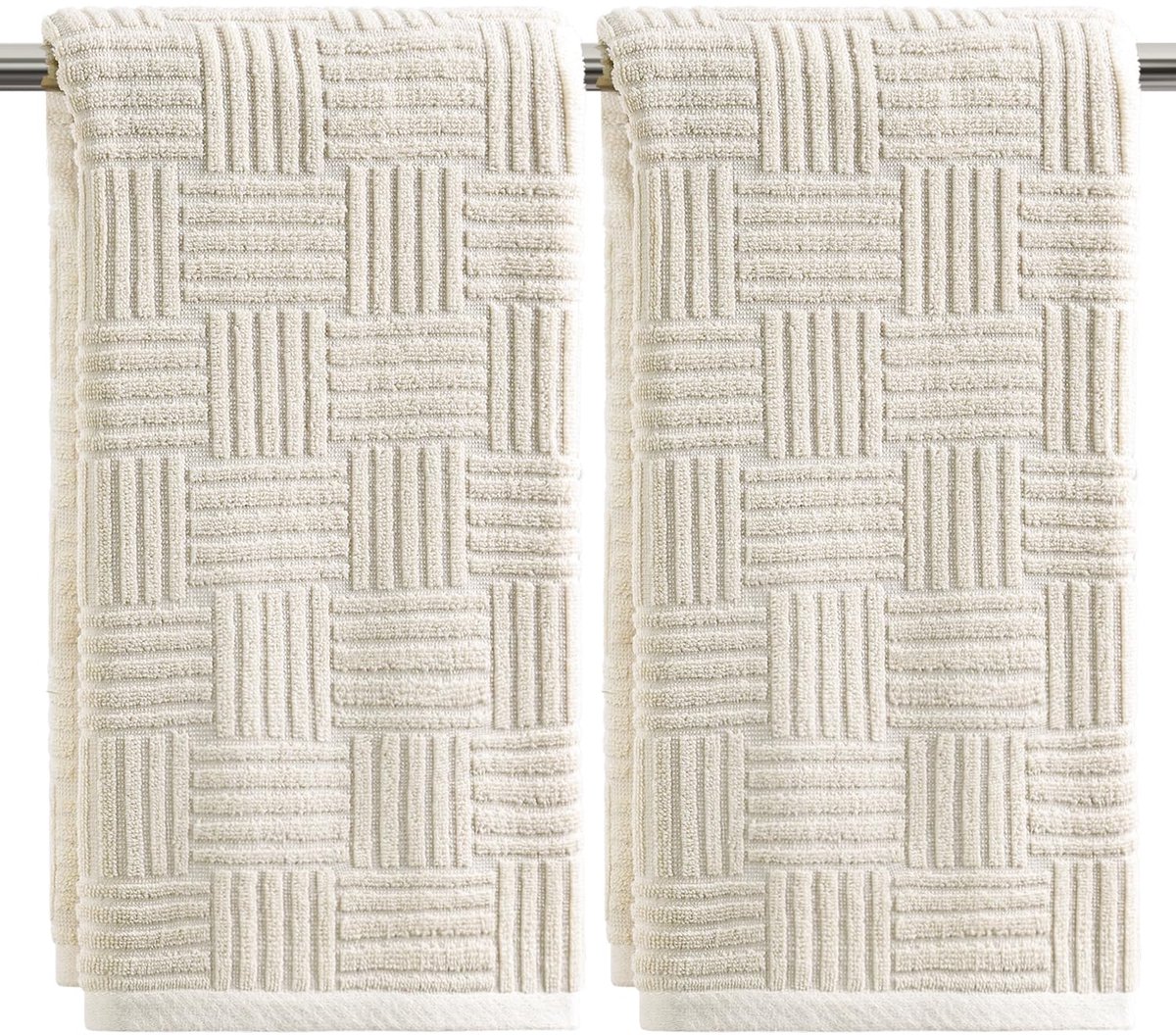 Mode Beige 3D geweven gestreepte handdoeken voor badkamer 35 x 75 cm, 100% katoen, zacht, absorberend, badkamerdecoratie, handdoeken, set van 2
