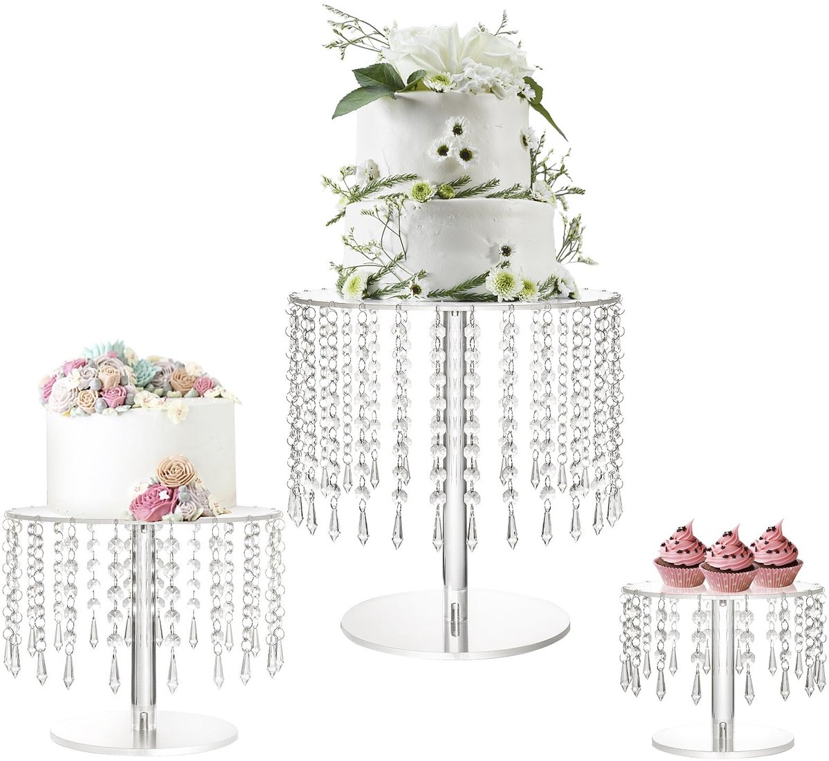 Taartstandaard voor feest, doorzichtige acryl taartstandaard-sets voor desserttafel, 3 stuks ronde taart- en cupcake-standaard voor bruiloft, verjaardagsfeest, evenementdecoraties