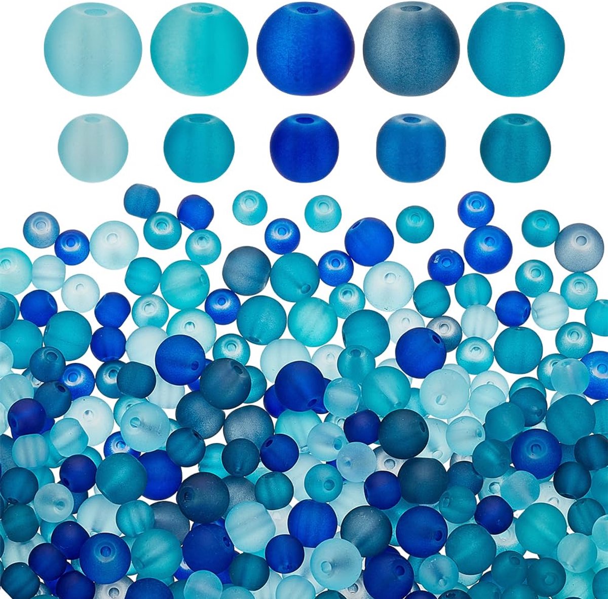 PandaHall 5 Kleuren Blauwe Glazen Kralen 350stijlen Gefroste Kristalkralen 6/8mm Ronde Matte Kralen Armband Knoopkralen voor Sieraden Maken Winter Kerst Armbanden Halskettingen Oorbellen