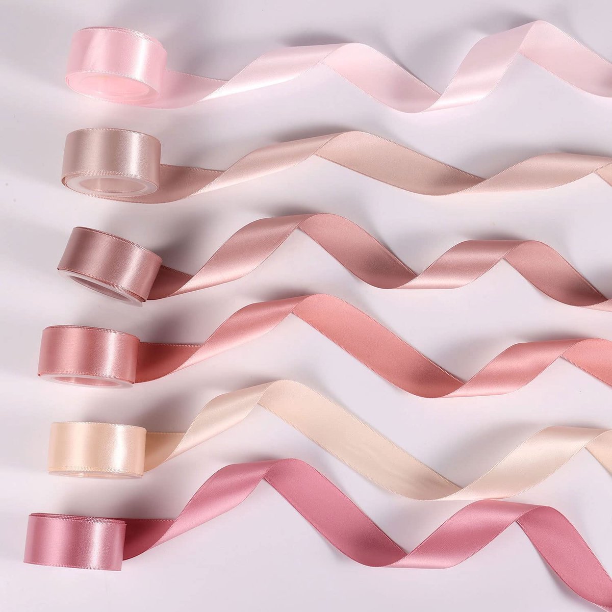 6 Rollen Lint voor Bloemboeket, 25mm x 4,6m Dubbel Gezicht Stoffige Roos Bruiloftslint Roze Zijden Linten voor Huwelijksuitnodigingen Ambachtelijke Decoratie Babyshower Feesten (6 Kleuren)