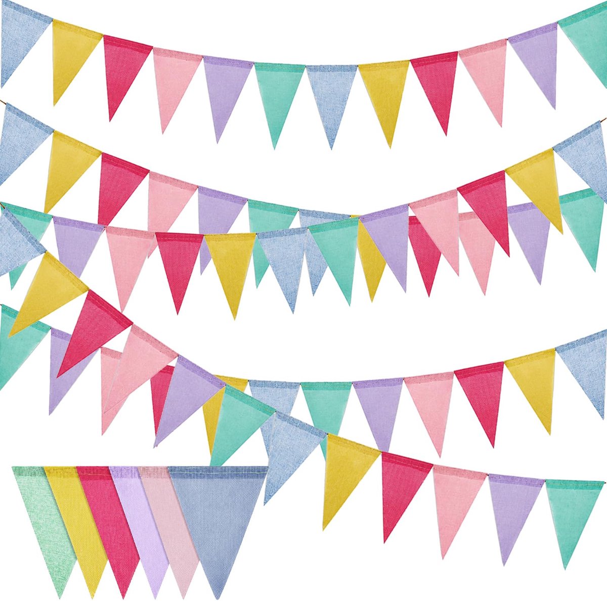 5 stuks 20 m kunstlinnen wimpelslinger, kleurrijke driehoekige vlaggetjes, kinderkamer, decoratie, hangdecoratie