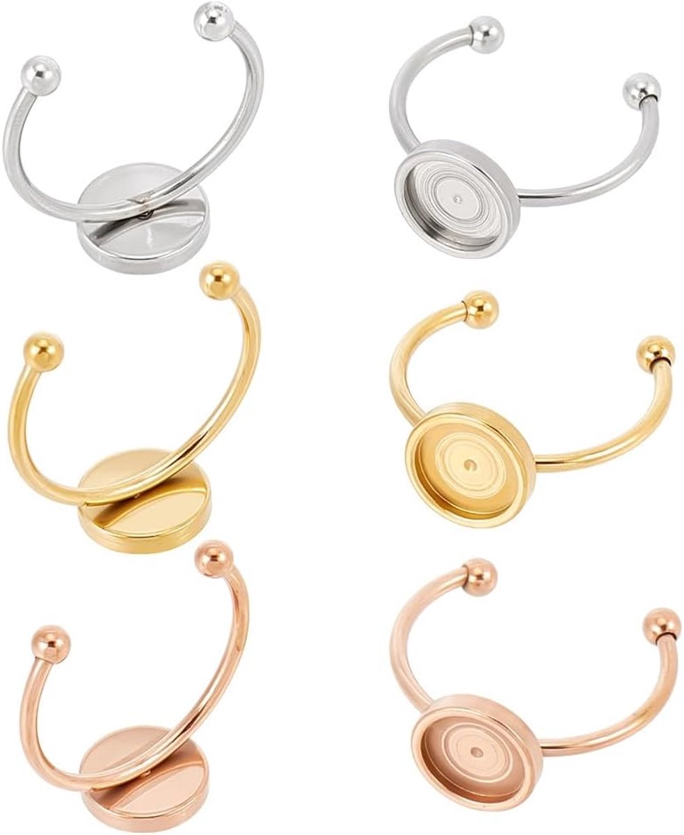3Pcs DIY Manchet Ring 304 Rvs Blank Ring Bases Ronde Open Manchet Ring Bezel Tray Metalen Pad Ring Bezel Cups voor DIY Craft