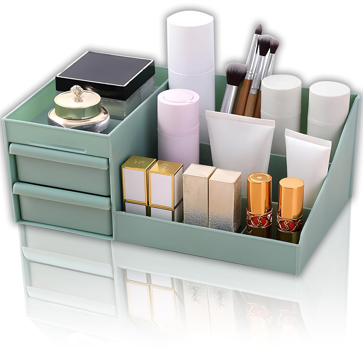 Make up Organizer Cosmetische Opslag Doos voor Lippenstift Oogschaduw Kwasten Parfum Nagelgels voor Badkamer Aanrecht Kaptafel 2 Laden Groente