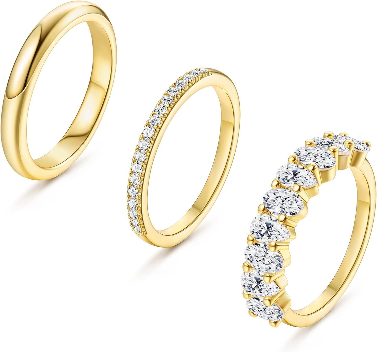 Ringen voor dames, stapelbare ringenset, 14K verguld, dames duimring, dunne vingerring, eenvoudige band, verlovingsringen, VK maten O tot T1/2