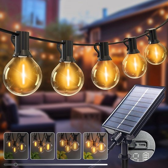 Solar-buitenverlichting (snoer), 9 meter (30ft) waterdichte terrasverlichting met afstandsbediening, 15 LED-lampjes, 8 lichtstanden, voor tuin en buiten van solar — afbeelding 5
