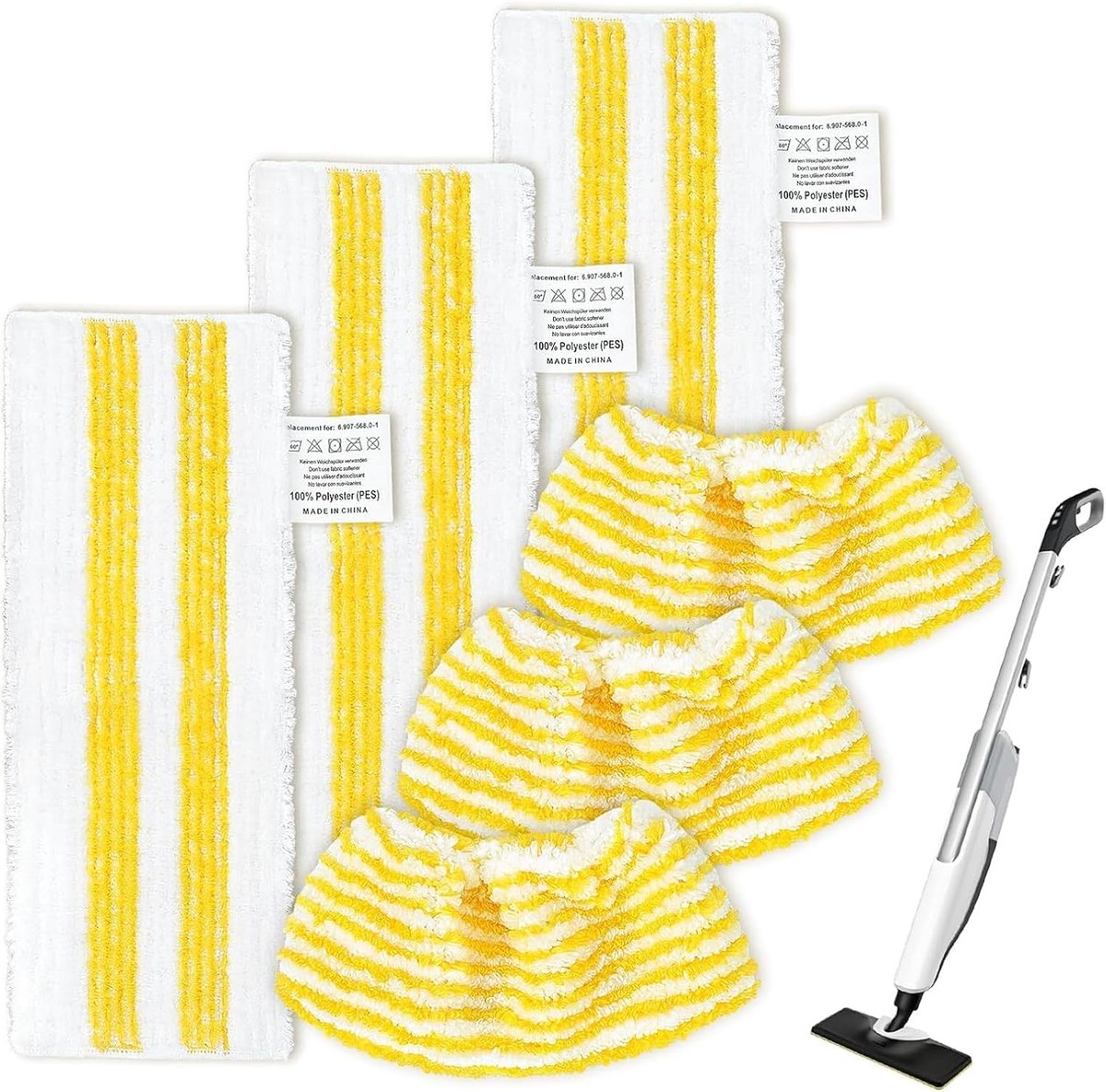 6 stuks Accessoires microvezeldoekjes set - 3 lange gele microvezel handdoek met wit label + 3 gele doeken hoezenstoomreiniger Geschikt voor Karcher sc1 sc2 sc3 sc4 sc5 - vloerzuigmond wisserdoeken hoezen - microvezel handdoek - stoomreiniger