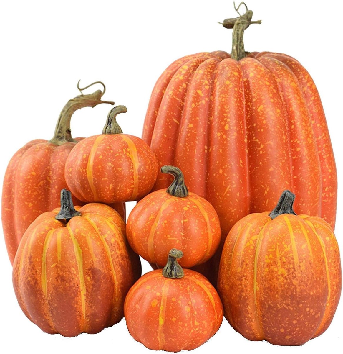 Kunstmatige Pompoenen Set - Nep Pompoenen Decoratie - Herfst Versiering - Realistisch Foam Materiaal - 7 Stuks Verschillende Maten - Oranje