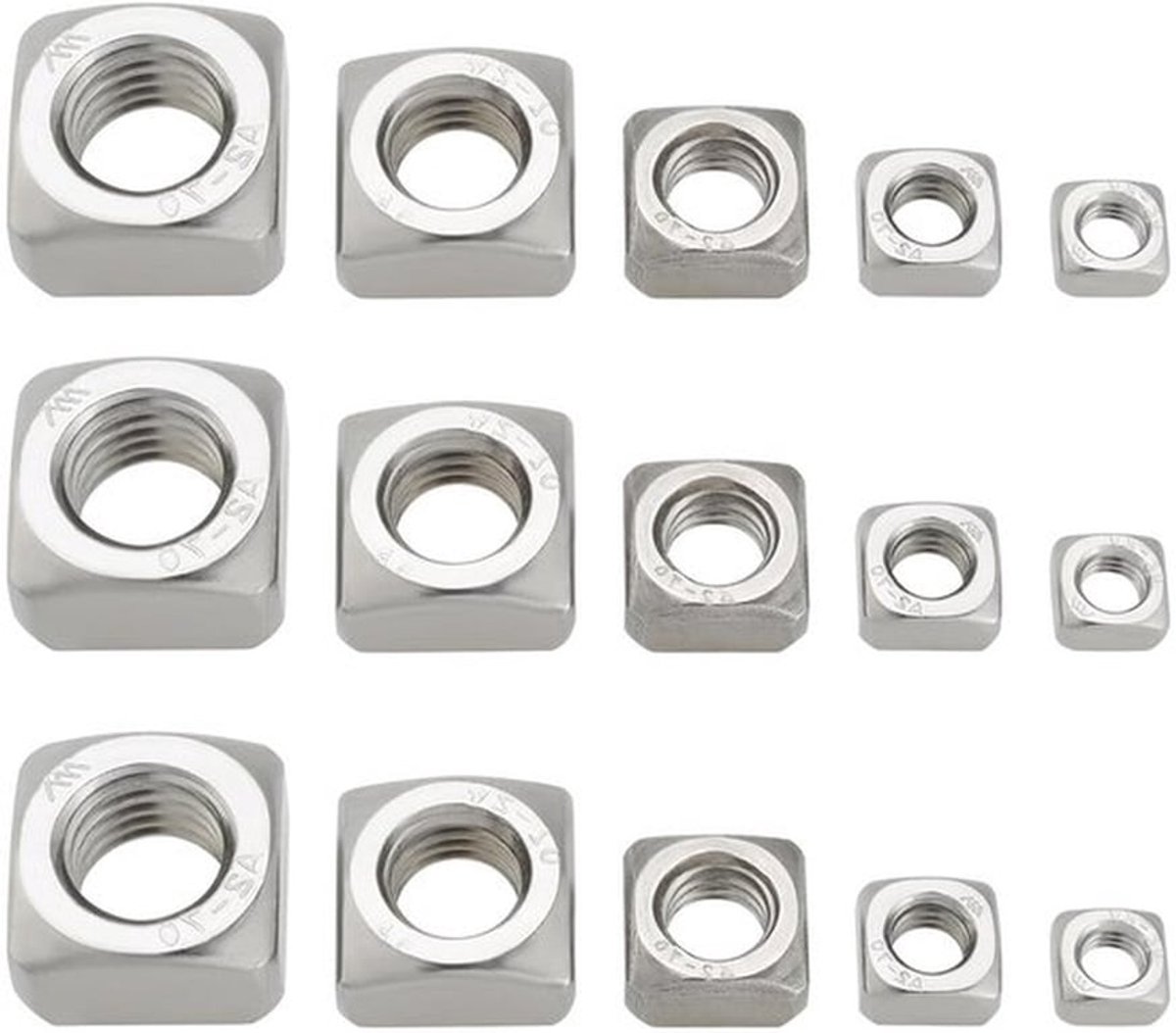 Vierkante Moeren - RVS - Assortiment Kit - M5 M6 M8 M10 M12 - Civiele Meubels - Bouw Elektrische Apparaten - Geschikt voor - Roestvrij Staal - 50 stuks.