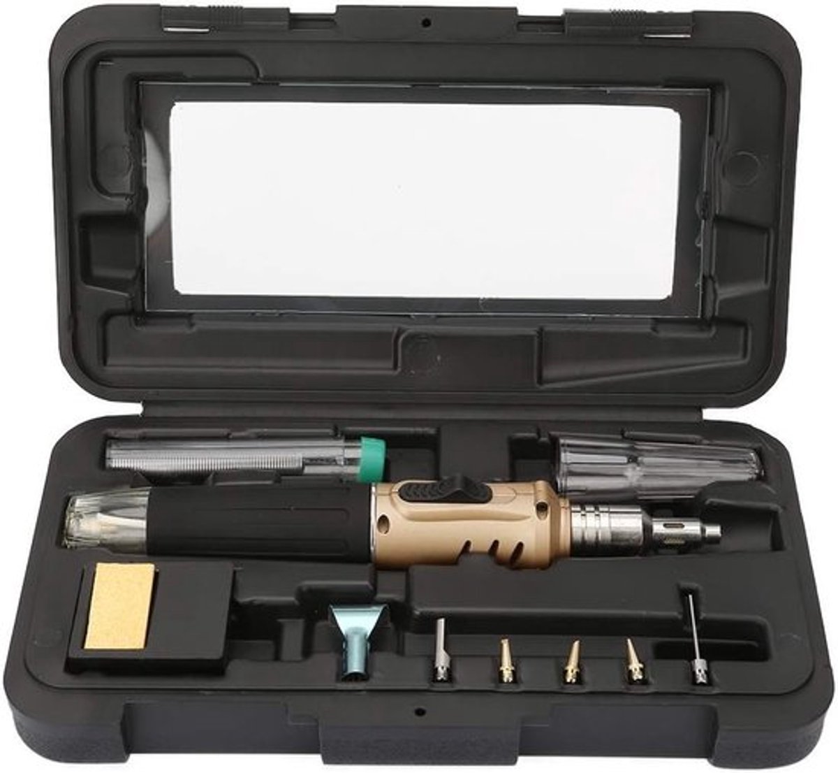 Multifunctionele draadloze butaansoldeerbout-kit met 10 onderdelen, inclusief 5 soldeerpuntjes voor laboratorium, verwarming en bakgerei