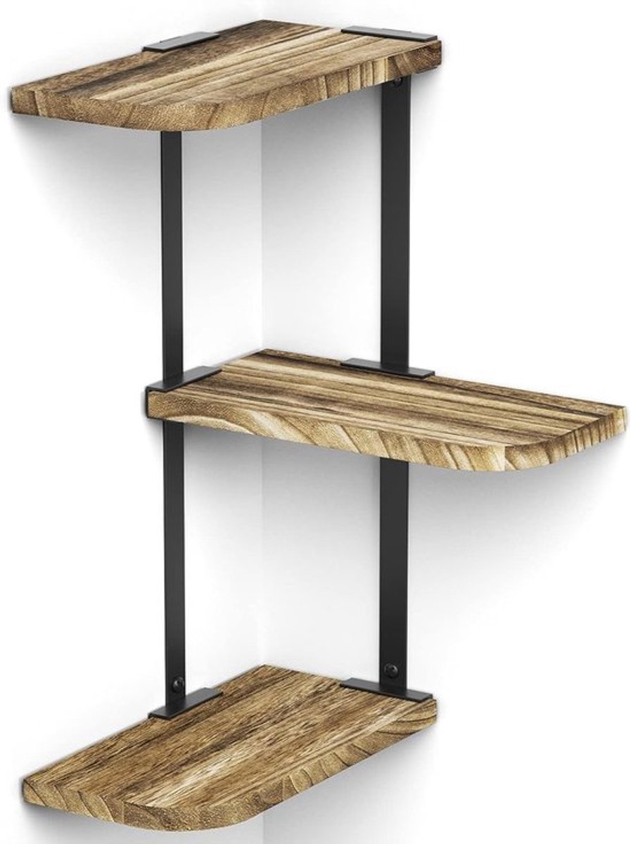 Hoekplank met 3 planken voor wandmontage, moderne boekenkast voor slaapkamer, woonkamer, badkamer en kantoor