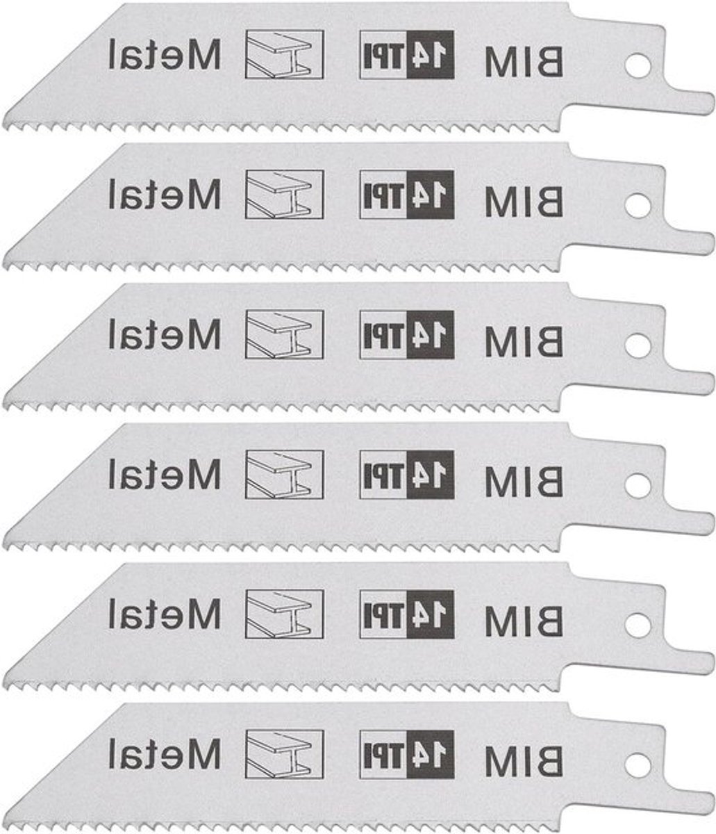 6 stuks reciprozaagbladen - Reciprozaagblad - 100 mm - 14 TPI - Bimetalen - 1/5 inch schacht - Metaal snijbladen - Compatibel met Bekende Merk.