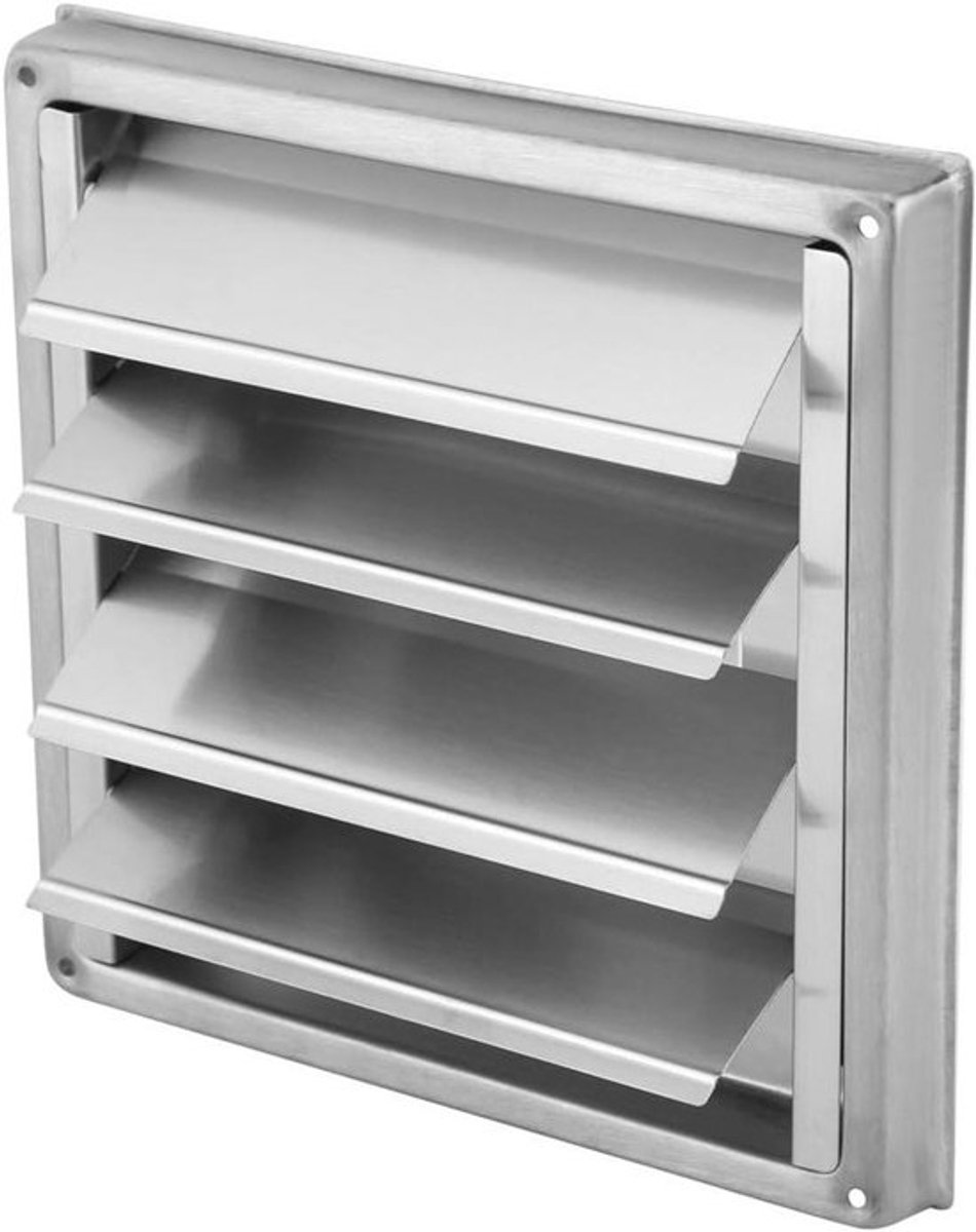 Luchtrooster - Ventilatierooster - Roestvrijstaal - Ventilatie - Badkamer - Keuken - Vochtafvoer - Geschikt voor muurmontage - RVS Vierkant Luchtrooster 100mm .