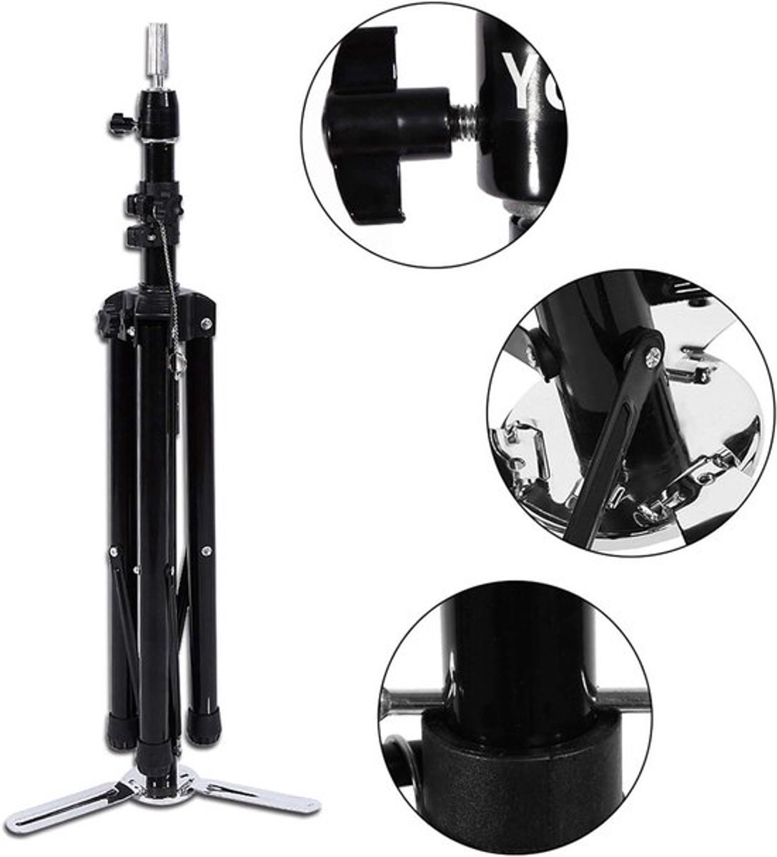- Mini pruikstatief - Opvouwbare standaard - Verstelbare etalagepop - Metalen statief - Canvas blok - Houder - Pruikpoppenhoofd - Tafeldisplay voor haarstyling en kappersbenodigdheden - Geschikt voor elke haarmodel - Zwart met zilveraccenten